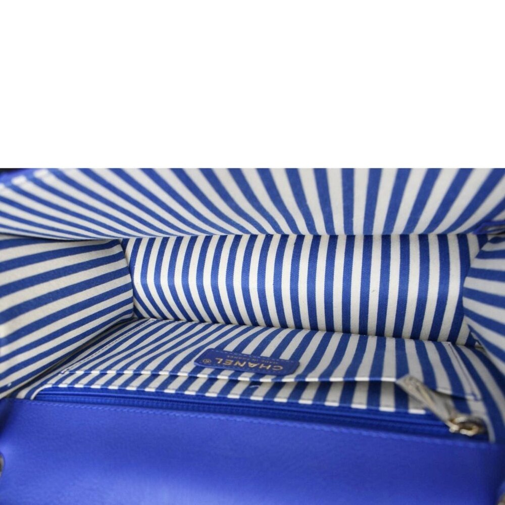 Chanel Coco Envelope Flap Quilted Chevron Leather Crossbody Bag Blue - Picture 11 of 13